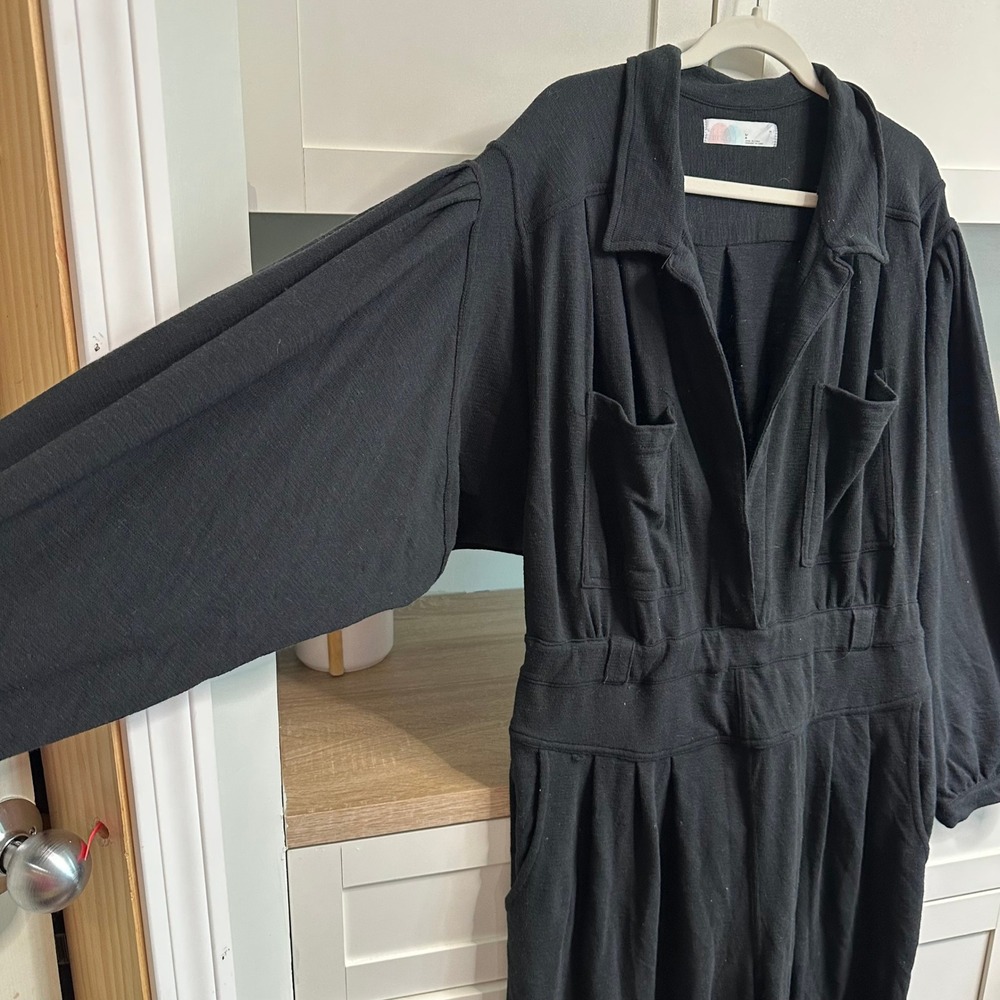 Free People Beach Faye Jumpsuit Womens L Black Long Sleeve Utility Relaxed Boho - Picture 10 of 16